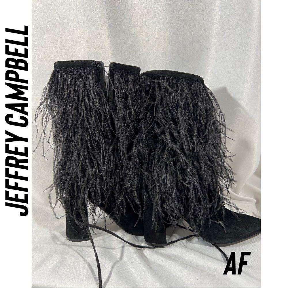 JEFFREY CAMPBELL SHAKE YA OSTRICH FEATHER BOOTS NEW BLACK - Picture 4 of 11